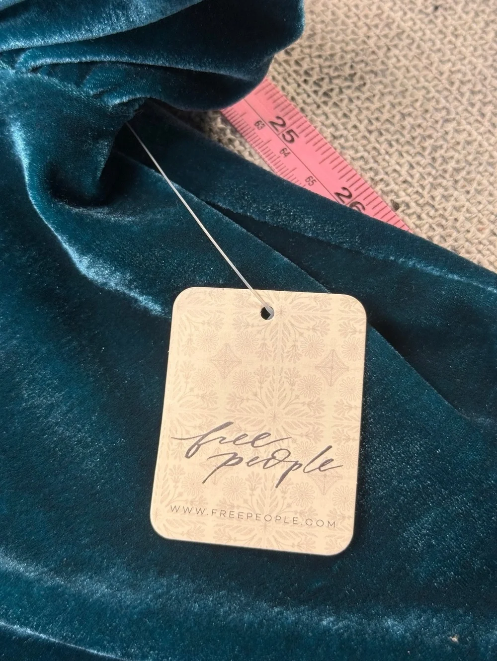 Free People Velvet Puff Sleeve Top in Turquoise, Size S